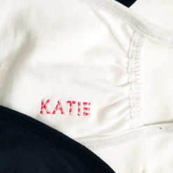 Personalised embroidery on custom face covering by Its Handmade